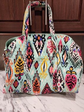 Vera Bradley Large Mint Quilted Duffle Bag with Bright Pueblo Print